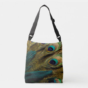 Elegante Abstrakte, Aquamarin-blaue Gold Peacock F Tragetaschen Mit Langen Trägern