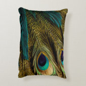 Elegante Abstrakte, Aquamarine Blue Gold Pfauenfea Dekokissen (Rückseite(Vertikal))