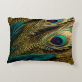 Elegante Abstrakte, Aquamarine Blue Gold Pfauenfea Dekokissen (Rückseite)