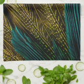 Elegante Abstrakte, Aquamarine Blue Gold Pfauenfea Geschirrtuch (Gefaltet)