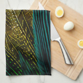 Elegante Abstrakte, Aquamarine Blue Gold Pfauenfea Geschirrtuch (Viertel Falte)