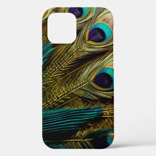 Elegante Abstrakte, Aquamarine Blue Gold Pfauenfea iPhone 12 Pro Hülle