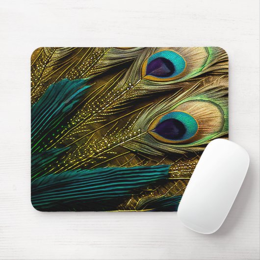 Elegante Abstrakte, Aquamarine Blue Gold Pfauenfea Mousepad (Mit Mouse)