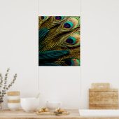 Elegante Abstrakte, Aquamarine Blue Gold Pfauenfea Poster (Küche)