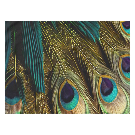 Elegante Abstrakte, Aquamarine Blue Gold Pfauenfea Tischdecke (Vorderseite (Horizontal))