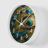 Elegante Abstrakte, Aquamarine Blue Gold Pfauenfea Uhr (Winkel)