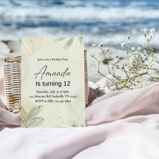Elegante abstrakte Blätter Mädchen Geburtstagsfeie Einladung