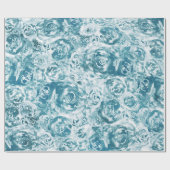 Elegante Abstrakte Blaue Flora Rose Geschenkpapier (Flach)