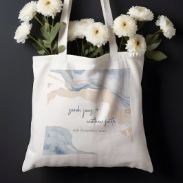 Elegante Abstrakte Blue Beige Coastal Beach Hochze Tragetasche