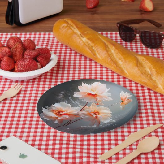 Elegante abstrakte Blush-Blume Nebelströmung Pappteller (Picknick)