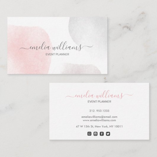 Elegante Abstrakte Blush Pink Wasserfarbensignatur Visitenkarte (Vorne/Hinten)