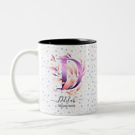 Elegante Abstrakte Boho Chic Floral Monogram Tasse (Links)