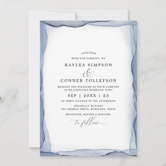 Elegante Abstrakte Dusty Blue Wedding Watercolor Einladung (Vorderseite)