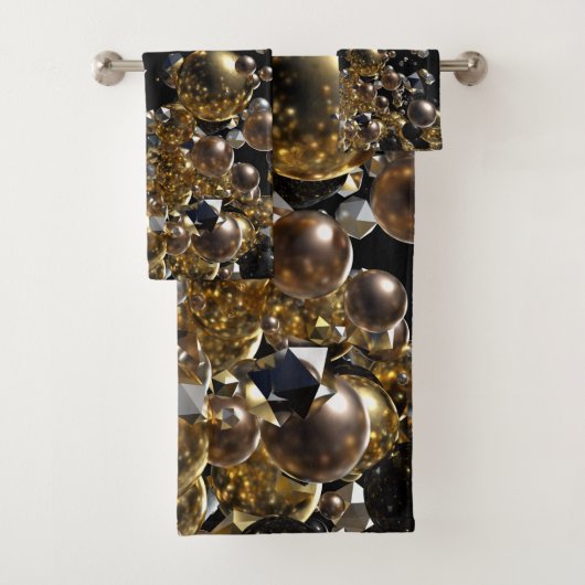 Elegante Abstrakte Geometrie Explosion - Gold und  Badhandtuch Set (Insitu)