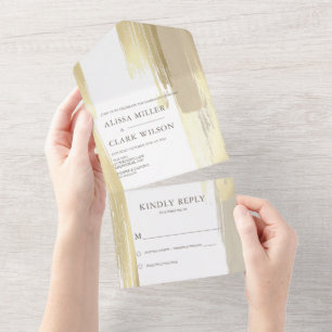 Elegante abstrakte goldene und beige malerische Ho All In One Einladung