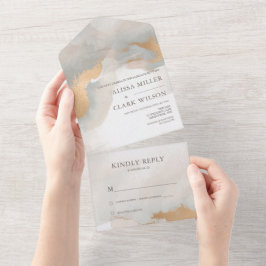 Elegante Abstrakte goldenfarbene Hochzeit All In One Einladung