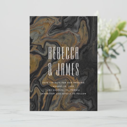 Elegante Abstrakte Goldmedaille Save The Date (Stehend Vorderseite)