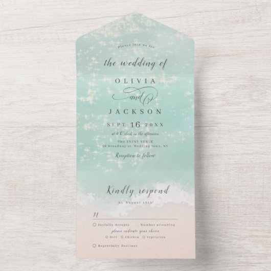 Elegante abstrakte Hochzeit am Meer All In One Einladung (Innen Boden)