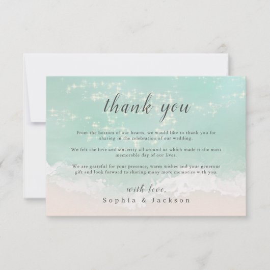 Elegante abstrakte Hochzeit am Meer Dankeskarte (Vorderseite)
