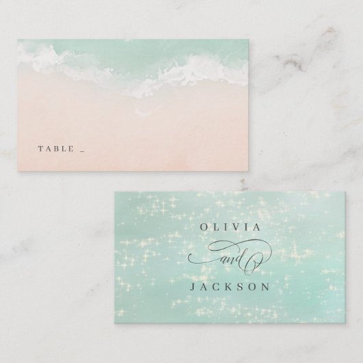 Elegante abstrakte Hochzeit am Meer Platzkarte (Vorne/Hinten)