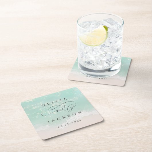 Elegante abstrakte Hochzeit am Meer Rechteckiger Pappuntersetzer (Vor Ort)