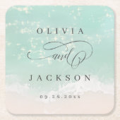 Elegante abstrakte Hochzeit am Meer Rechteckiger Pappuntersetzer (Vorderseite)