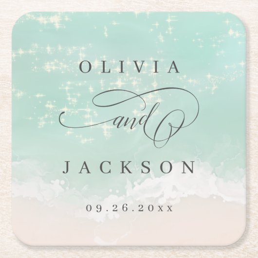 Elegante abstrakte Hochzeit am Meer Rechteckiger Pappuntersetzer (Vorderseite)