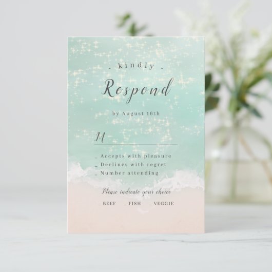 Elegante abstrakte Hochzeit am Meer RSVP Karte (Stehend Vorderseite)