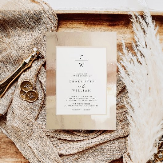 Elegante Abstrakte Hochzeit in Brushed Gold Einladung