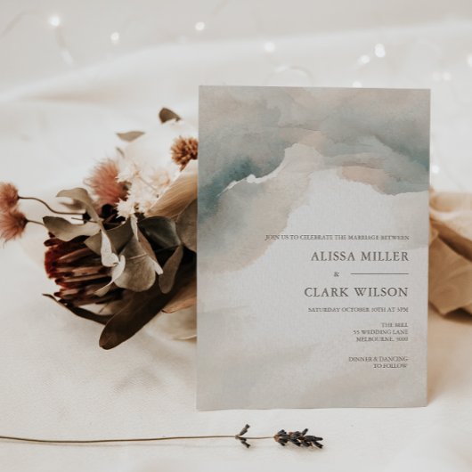 Elegante Abstrakte Hochzeit in Wasserfarbe Einladung