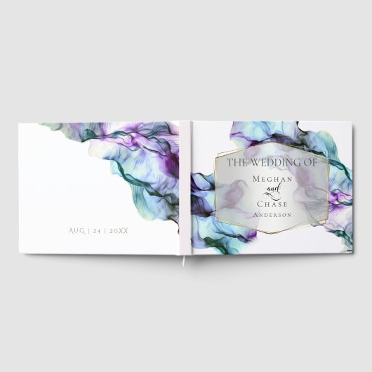 Elegante Abstrakte Indigo Aquamarin Ink Wirbel Gästebuch (Voll)