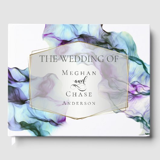 Elegante Abstrakte Indigo Aquamarin Ink Wirbel Gästebuch (Vorderseite)