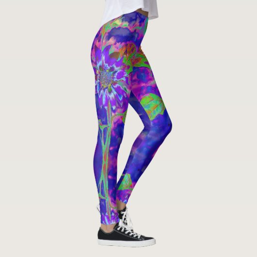 Elegante abstrakte lila Sonnenblume Leggings (Rechts)