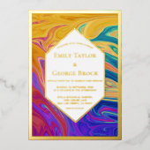 Elegante Abstrakte Malerei Goldhochzeit Folieneinladung (Vorderseite)