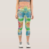 Elegante Abstrakte Regenbogenfarben Schwarze Strei Capri Leggings (Vorderseite)