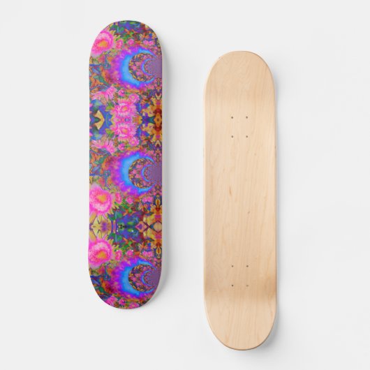 Elegante, abstrakte Retro-Rosa Blume Sonnenblumen Skateboard (Vorderseite)