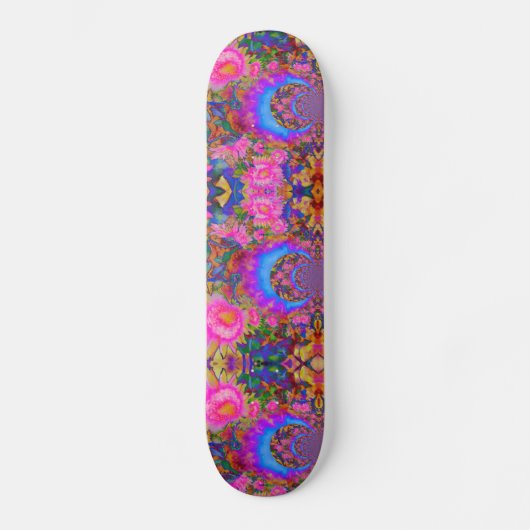 Elegante, abstrakte Retro-Rosa Blume Sonnenblumen Skateboard (Vorderseite)