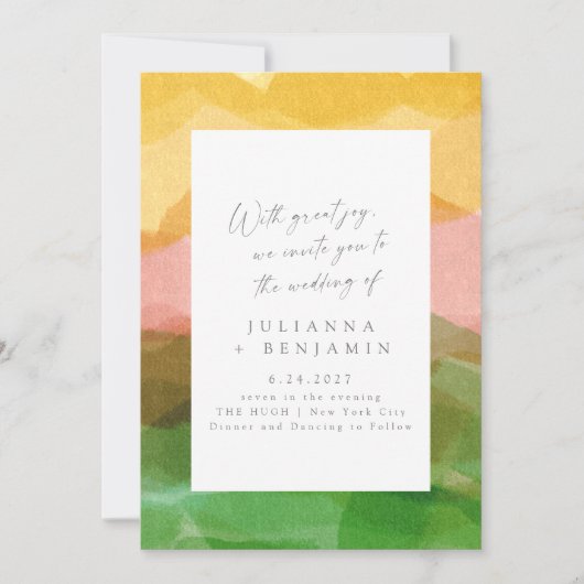 Elegante Abstrakte Rosa Grüne Wasserfarbenhochzeit Einladung (Vorderseite)
