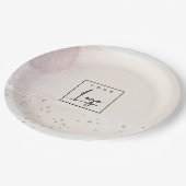 Elegante Abstrakte Rose Gold Lila Wasserfarben-Log Pappteller (Schrägansicht)