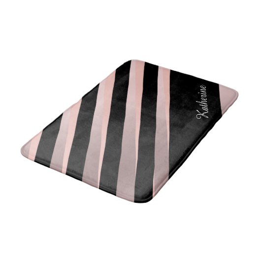 Elegante, abstrakte Rose Gold, Schwarz & Rosa Badematte (Schrägansicht)