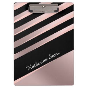 Elegante, abstrakte Rose Gold, Schwarz & Rosa Klemmbrett