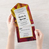 Elegante Abstrakte Rot-Gelb-Hochzeit All In One Einladung (Abreißen)