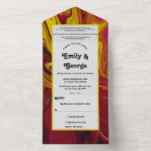 Elegante Abstrakte Rot-Gelb-Hochzeit All In One Einladung (Innen Boden)