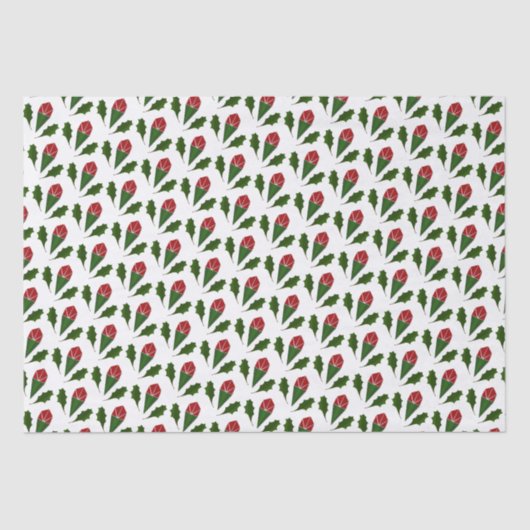 Elegante Abstrakte Rote Rosen & Blätter Blumenmust Seidenpapier (Vorderseite)