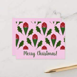 Elegante Abstrakte Rote Rosen Grün, Rosa Postkarte