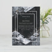 Elegante Abstrakte Schwarze Hochzeit Einladung (Stehend Vorderseite)
