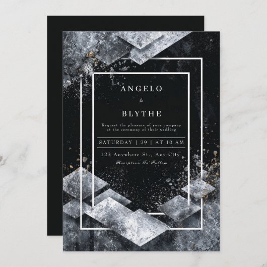 Elegante Abstrakte Schwarze Hochzeit Einladung (Vorne/Hinten)