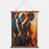 Elegante Abstrakte Silhouette im Fiery Tones Wandteppich Mit Holzrahmen (Vorderseite)