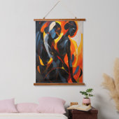 Elegante Abstrakte Silhouette im Fiery Tones Wandteppich Mit Holzrahmen (Schlafzimmer)