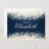 Elegante Abstrakte Spitzen und Perlen auf Dunkelbl Postkarte (Vorne/Hinten)